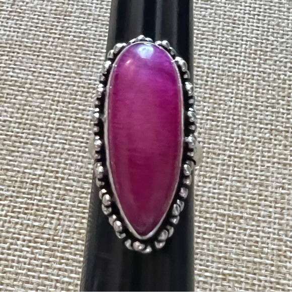 New Pink Enhanced Ruby Stone Crystal Ring Silver Overlay Size 6.5 - Picture 1 of 5